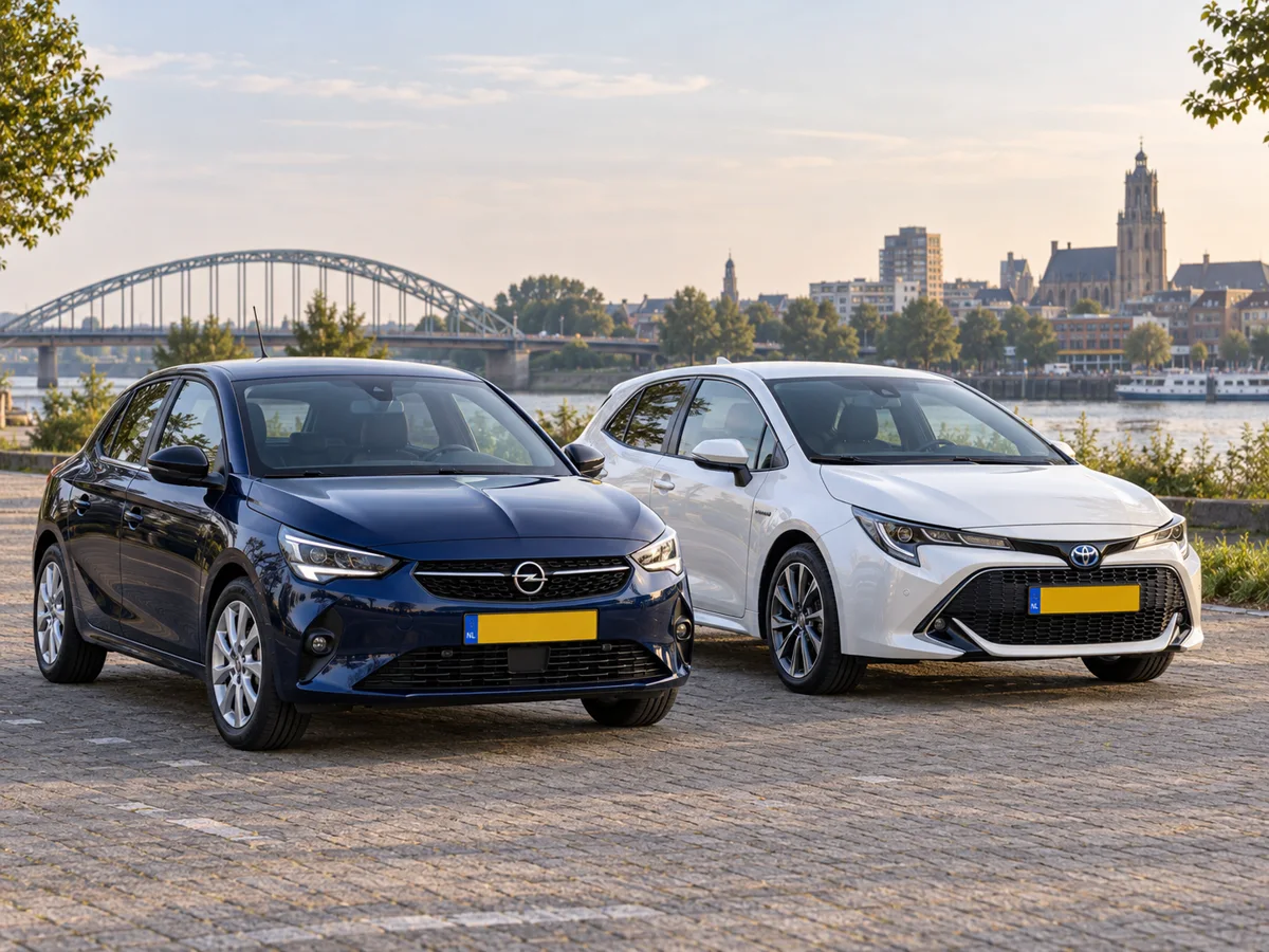 Opel Corsa en Toyota Corolla samen op een rustige locatie in Arnhem, illustratief beeld